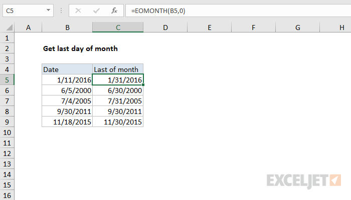 excel formula to get last day of previous month